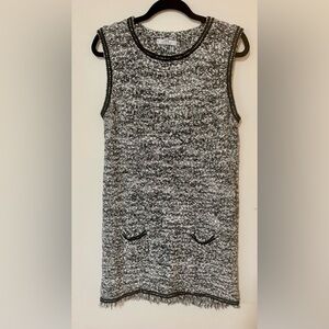 Mango sleeveless textured black & white knit dress -Ideal Fall dress- Large